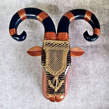Brown Black Ram Head Handcrafted Wooden Wall Art
